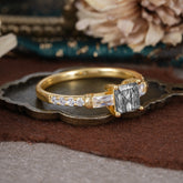 Classic Princess Cut Black Rutilated Quartz Promise Ring Side Stone Bridal Ring